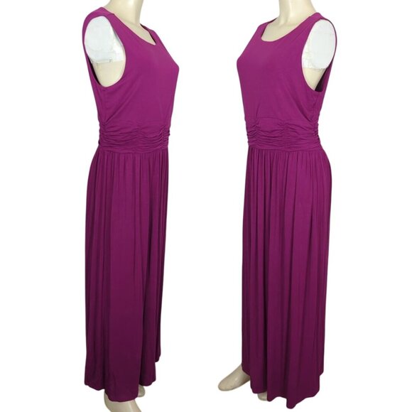 Soft Surroundings Sleeveless Magenta Maxi pullover Ruched Waist Dress size L - Picture 2 of 16